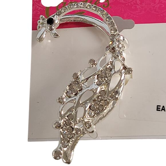 Candie's Silver Crystal Peacock Ear Cuff Pierced Earring 2.2" With Free Gift Bag - Picture 7 of 9